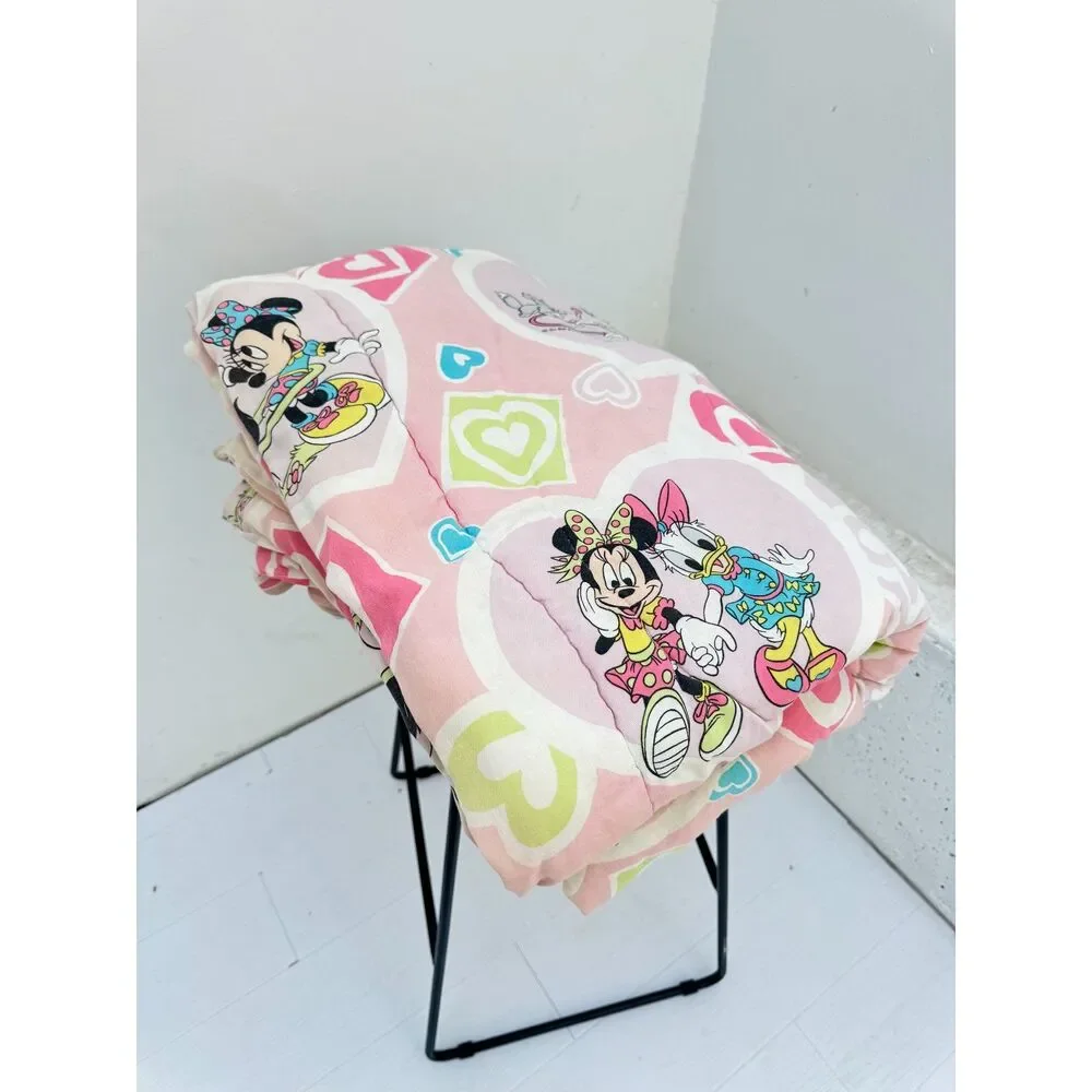 AS-IS Vintage 80s/90s Disney Minnie Mouse Daisy Duck Twin Comforter Pastel Heart